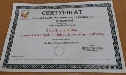 Certyfikat dla świetlicy szkolnej