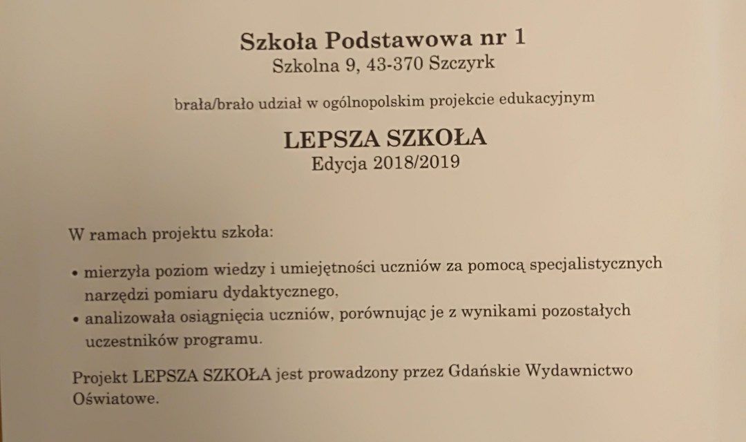 W Szkole  Podstawowej nr 1 w Szczyrku realizowano ogólnopolski projekt edukacyjny